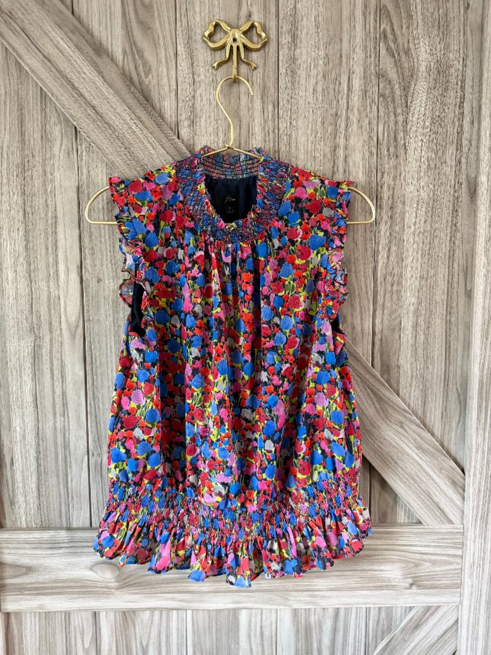 J.Crew Women's Floral Smocked Neck Sleeveless Chiffon Top
